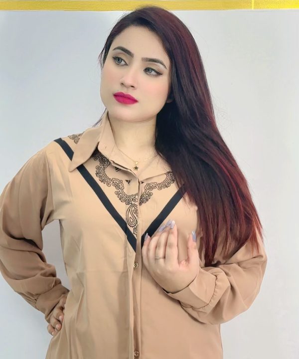 Elegant red georgette women’s free size top with black stylish front detailing