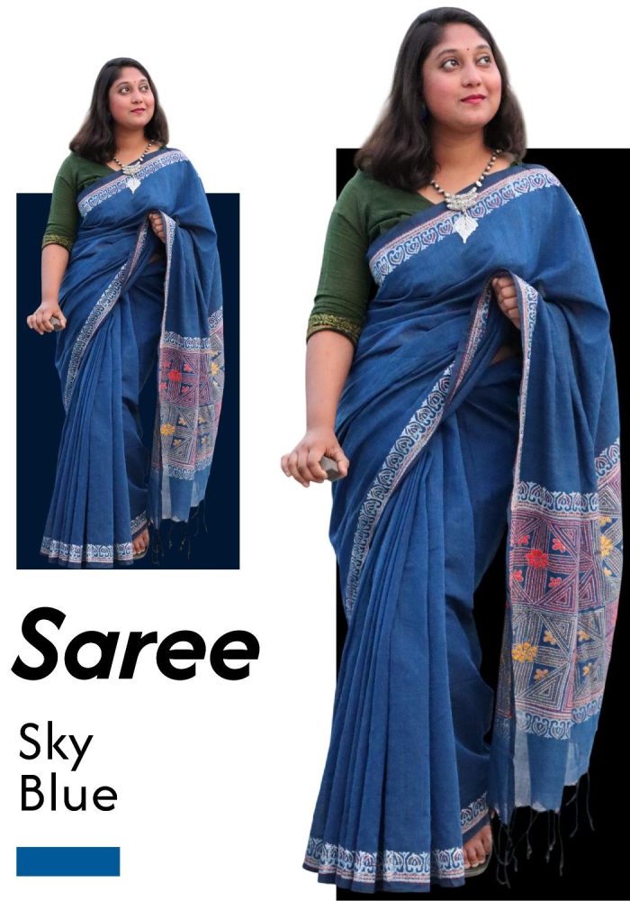 Pure Tat Cotton Saree with Hand Embroidered