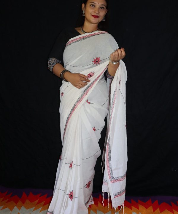 Pure Tat Cotton Saree with Hand Embroidered