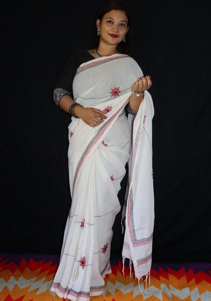 Pure Tat Cotton Saree with Hand Embroidered